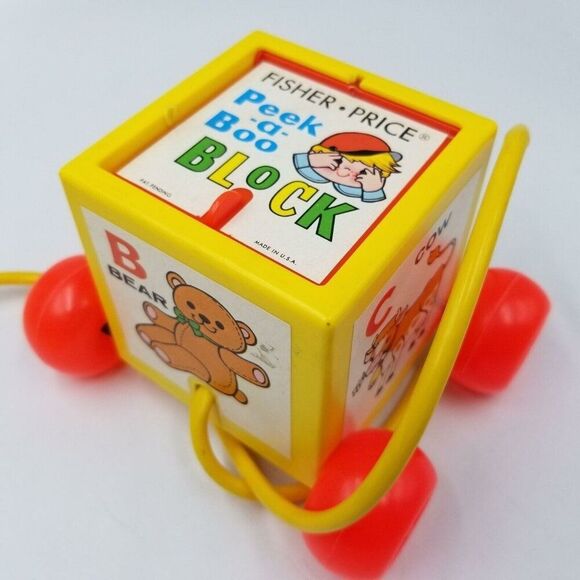 Vintage Fisher Price Peek-a-Boo Block in box 1970-1979 FP Pull Toy - Picture 2 of 7